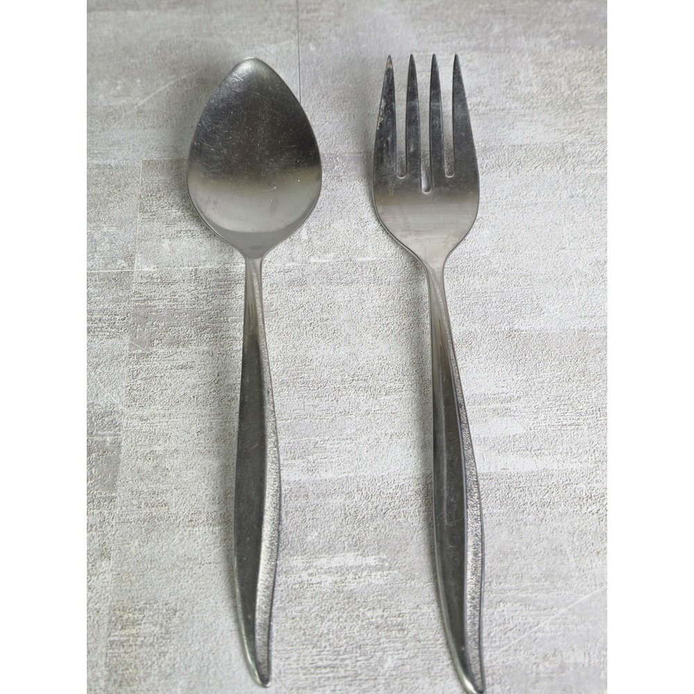 Oneida Craft Deluxe TEXTURA Stainless Flatware Serving Spoon & Fork Shiny
